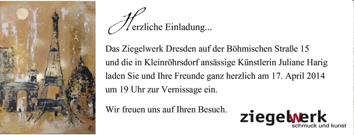 Ziegelwerk Vernissage mit Juliane Harig am 17.4.2014